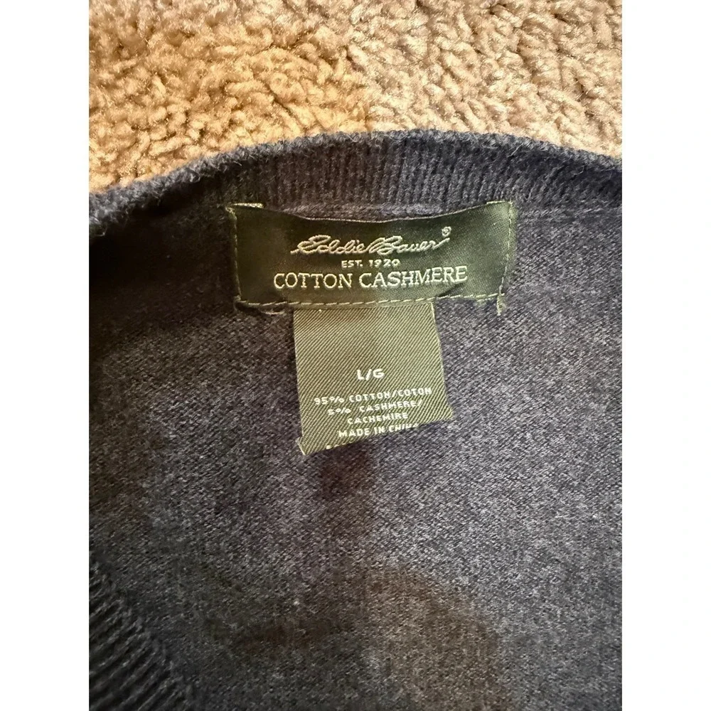 Eddie Bauer Cotton Cashmere V Neck Sweater Mens Large Gray Long Sleeve Casual